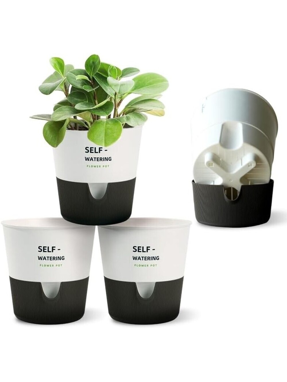 5/6.5/7.5 Inch Self Watering Pots for Indoor/Outdoor ,4 Pack plastic New White